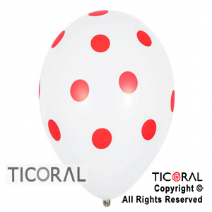 GLOBO S R12 INF FASHION BLANCO PUNTOS ROJO x 50